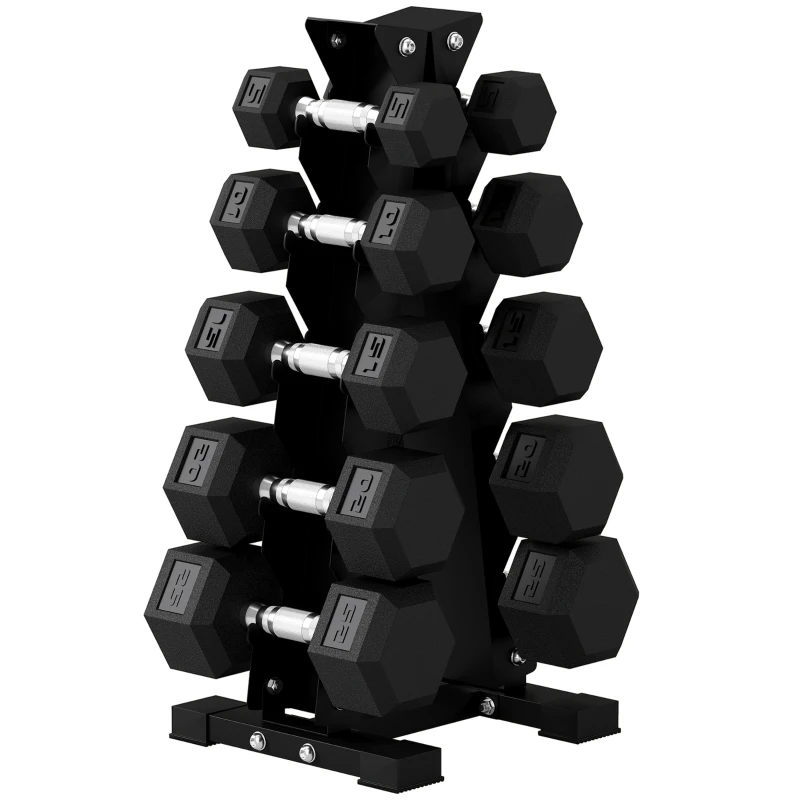 Soozier Hex Dumbbell Weight Set with Vertical Rack, 150lbs Rubber-Coated Dumbbells with Non-Slip Handles