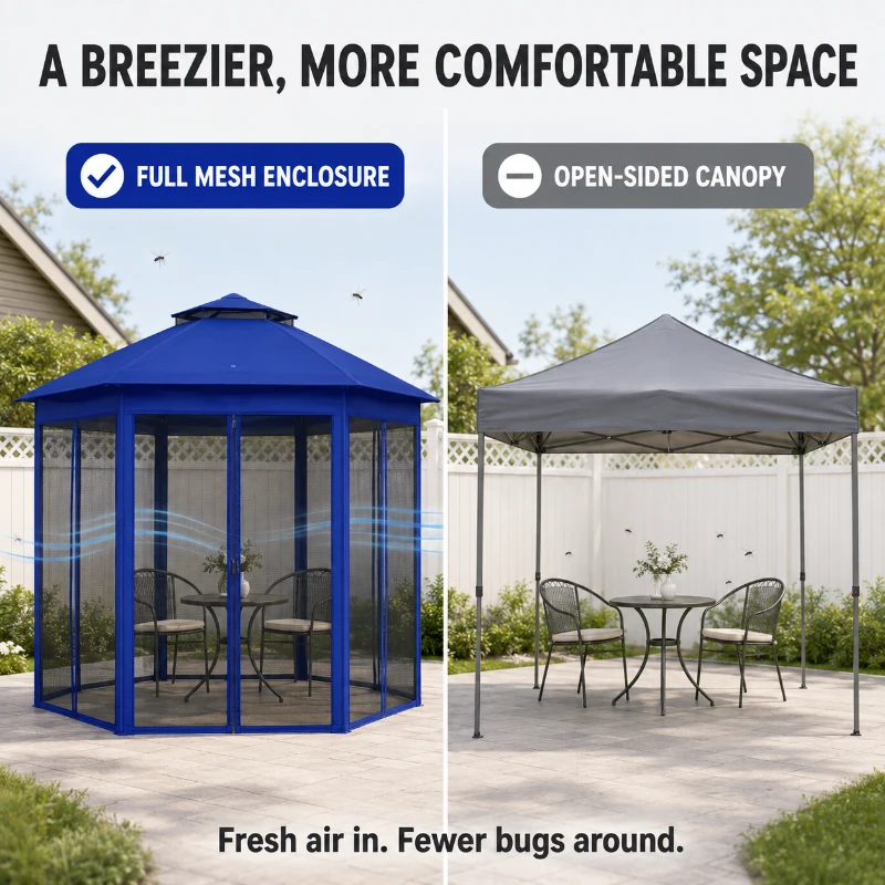 Outsunny 13' x 13' Pop Up Gazebo Hexagonal Canopy Shelter with 6 Zippered Mesh Netting for Patio Backyard Garden Wedding Party