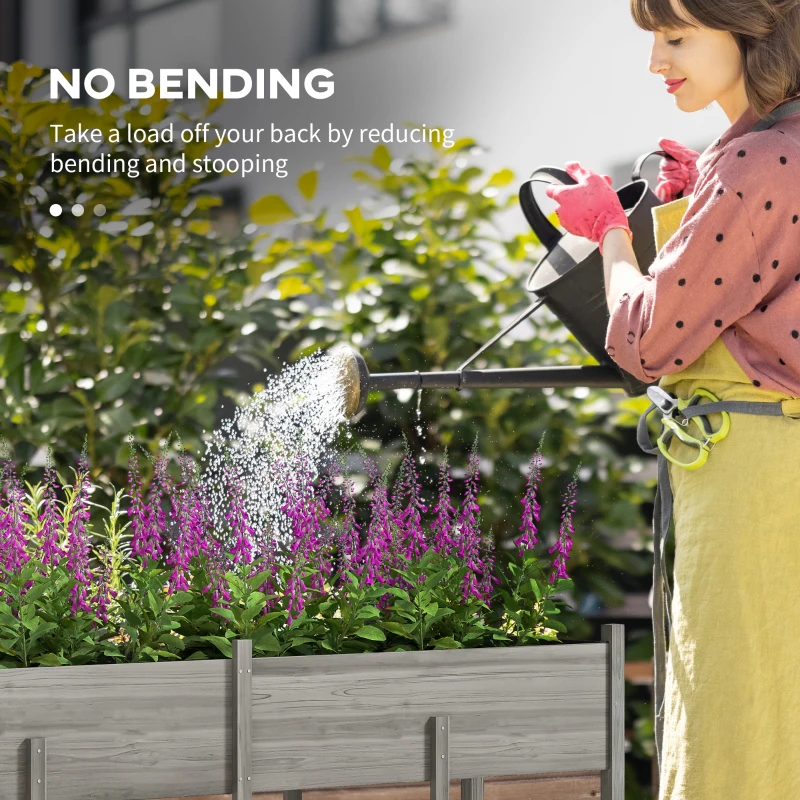 Outsunny Wooden Raised Garden Bed Planter, Large Elevated Planter Box with Legs, Bed Liner and Drain Holes, Grey