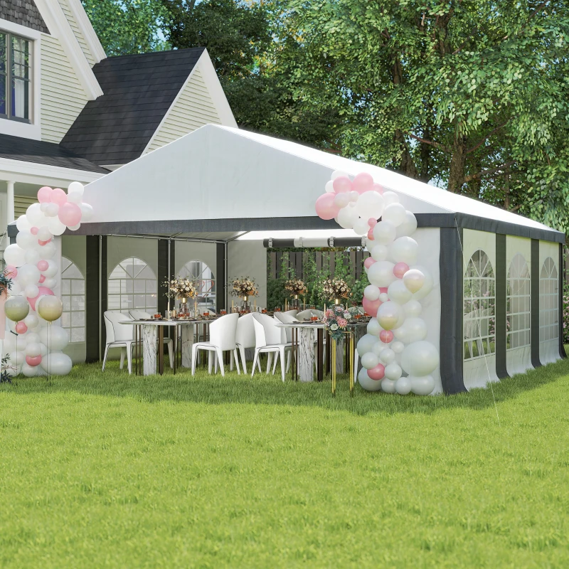 Outsunny 20' x 20' Heavy-duty Large Wedding Tent, Outdoor Carport Garage Party Tent, Patio Gazebo Canopy with Sidewall, Gray