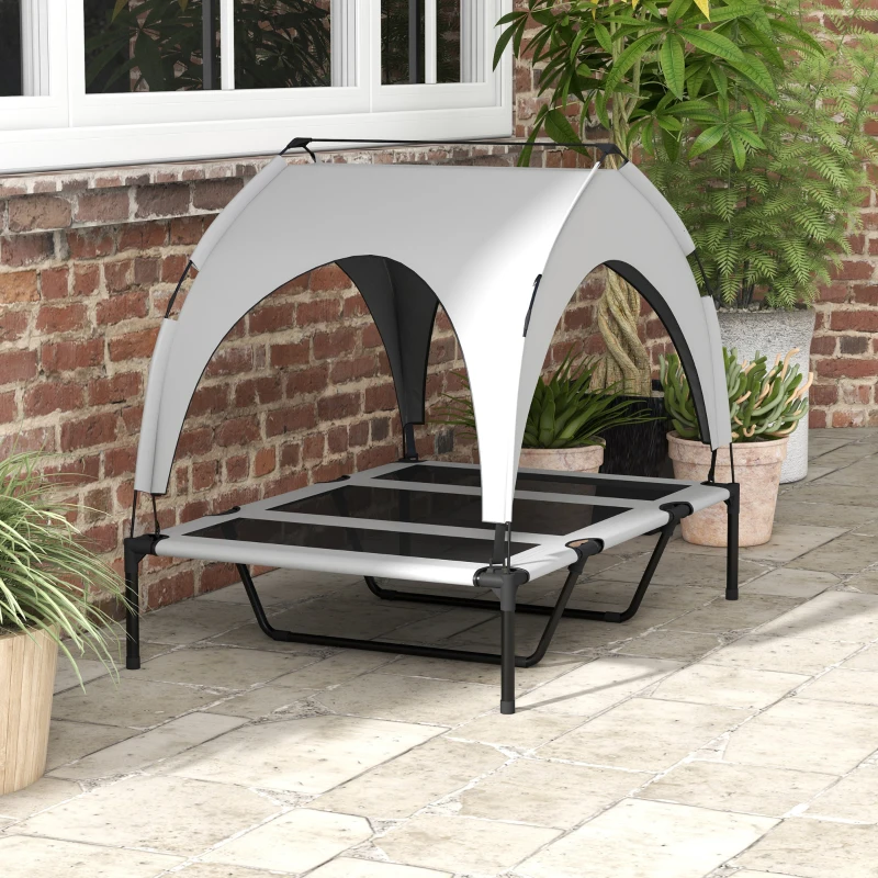 PawHut Elevated Dog Bed with Canopy, Raised Outdoor Pet Bed for Camping with Washable Breathable Mesh, 42" x 30" x 37"