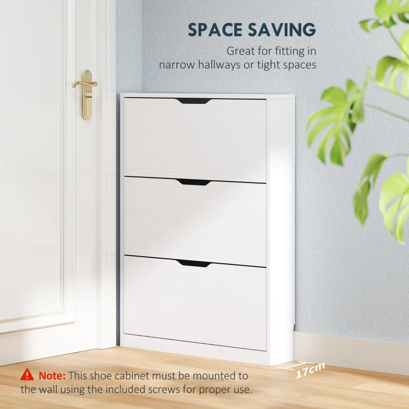 HOMCOM Narrow Shoe Storage Cabinet, Shoe Cabinet with 3 Flip Drawers, 31.5" W x 6.7" D x 42.5" H, White
