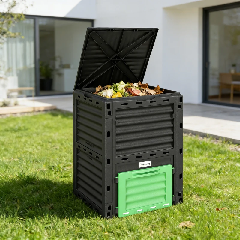 Outsunny Garden Compost Bin 80 Gallon Outdoor Large Capacity Composter Fast Create Fertile Soil Aerating Box, Green