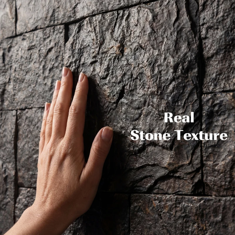 HOMCOM 8-Pack 3D Faux Stone Wall Panels, Lightweight Polyurethane Panels for Interior and Exterior Accent Walls, Black