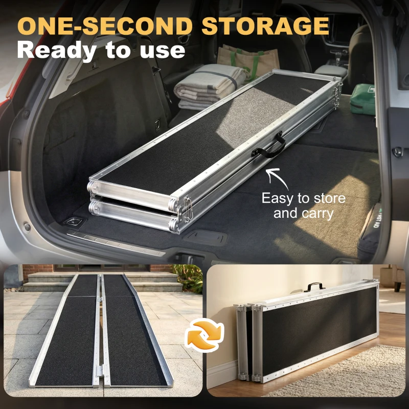 HOMCOM 10' Skidproof Portable Wheelchair Ramp for Home, Steps, Doorways, Carpeted Foldable Handicap Ramp, Threshold Ramp