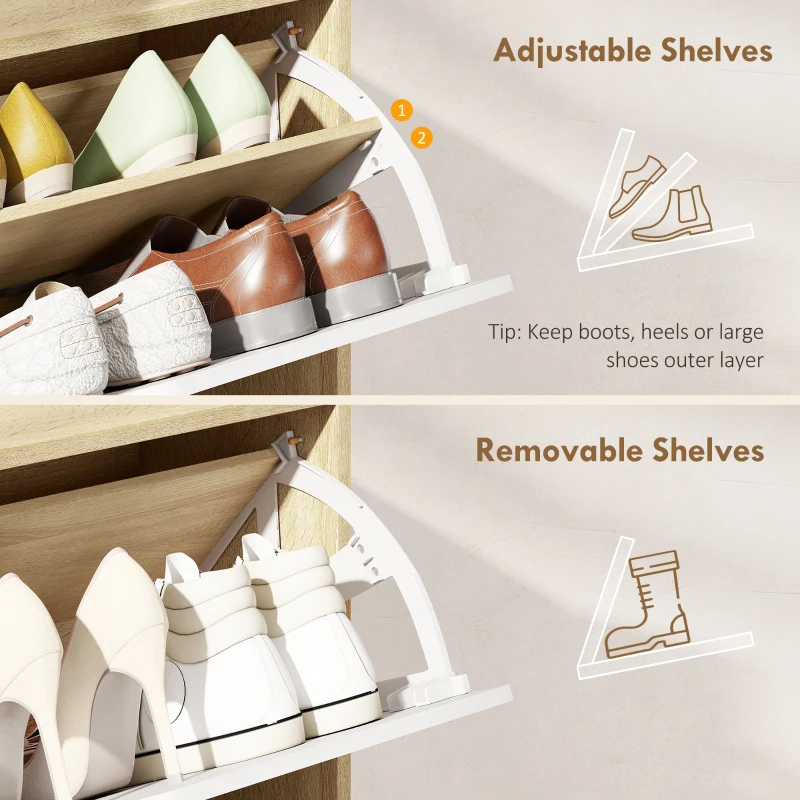 HOMCOM Narrow Shoe Cabinet, Shoe Storage Cabinet with 4 Flip Drawers and Adjustable Shelves for 16 Pairs of Shoes, White