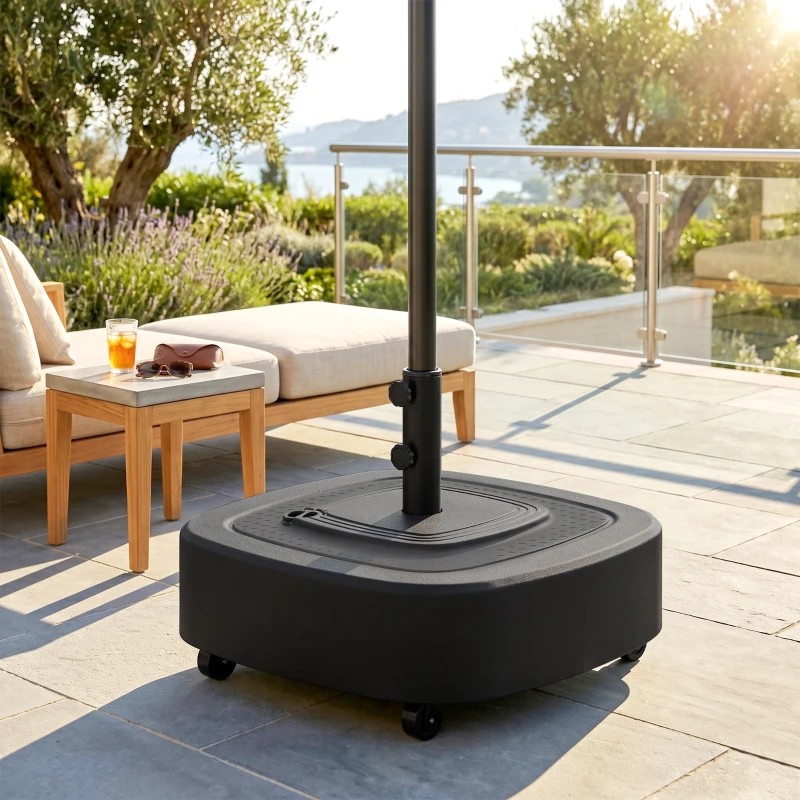 Outsunny Patio Umbrella Base Outdoor Umbrella Stand with Wheels for 1.5"/1.9" Umbrella Poles