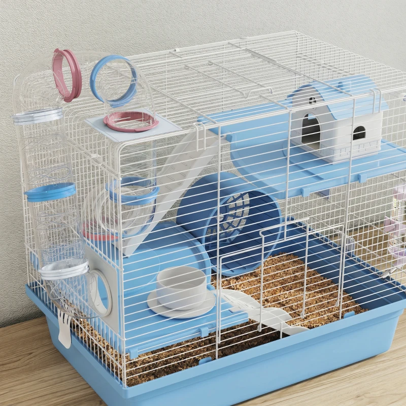 PawHut Hamster Cage, 3-Tier Small Animal Cage with Exercise Wheel, Food Bowl, Water Bottle, House, Tunnels, Ramps