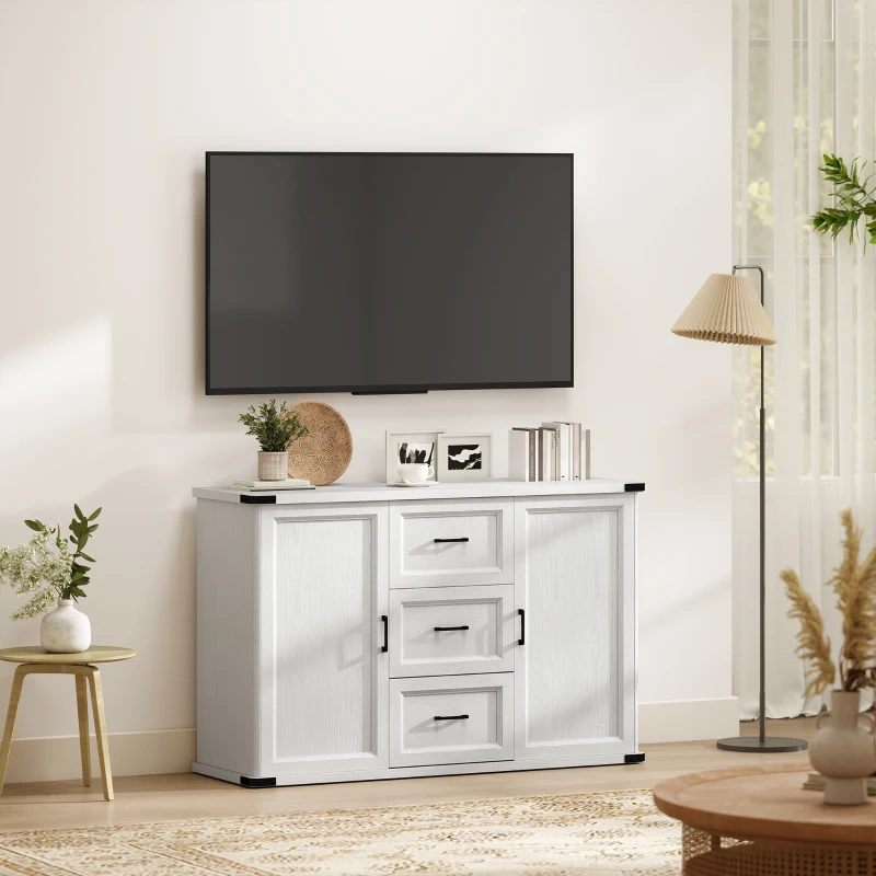 HOMCOM Sideboard with 3 Drawers and 2 Doors, 47" Buffet Cabinet with Adjustable Shelves for Kitchen, White Wood Grain