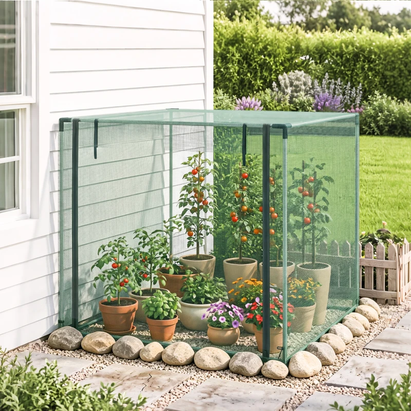 Outsunny Galvanized Steel Crop Cage, Plant Protection Tent with Zippered Door, 4' x 4', Green