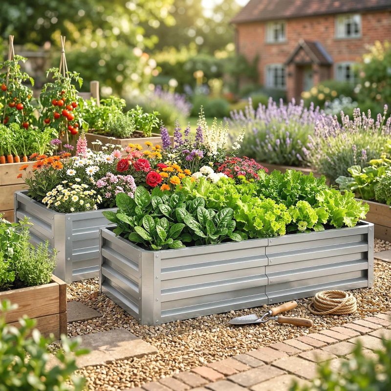 Outsunny Galvanized Raised Garden Bed, 4' x 2' x 1' Metal Planter Box, for Growing Vegetables, Flowers, Herbs, Succulents, Silver