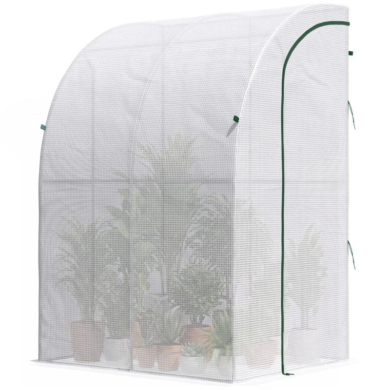 Outsunny 5' x 4' x 7' Outdoor Lean to Greenhouse, Walk-In Green House Plant Nursery with Roll-up Window, PE Cover, White