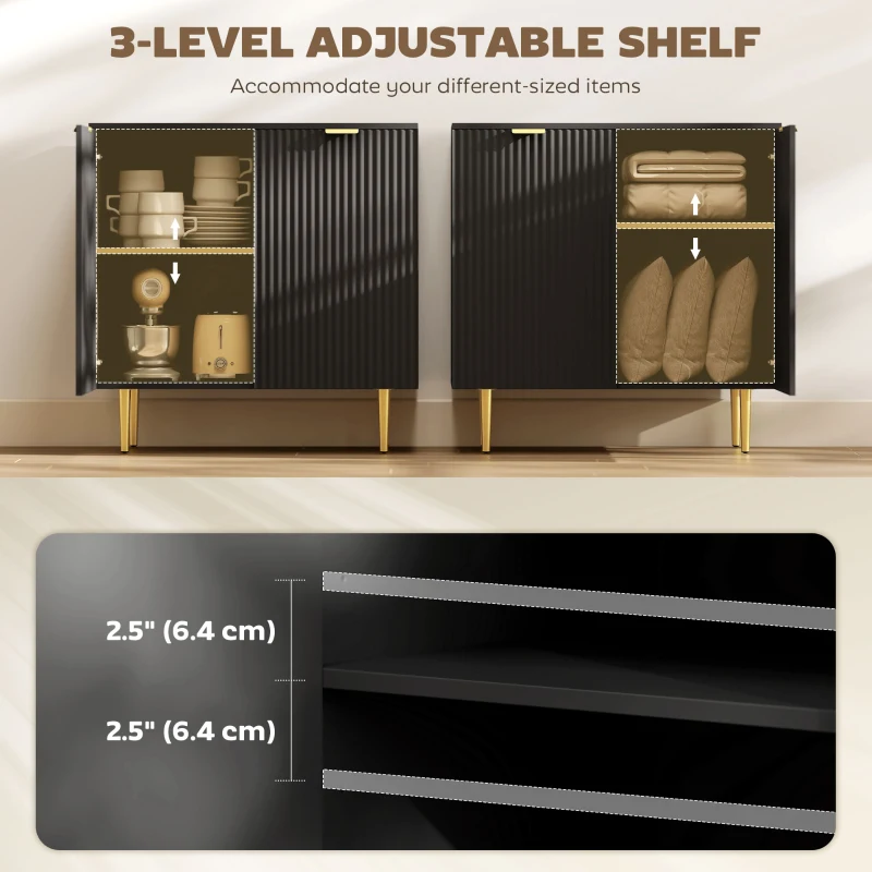 HOMCOM Modern Kitchen Storage Cabinet, Sideboard Buffet Cabinet with Adjustable Shelves and Metal Legs for Kitchen, Black