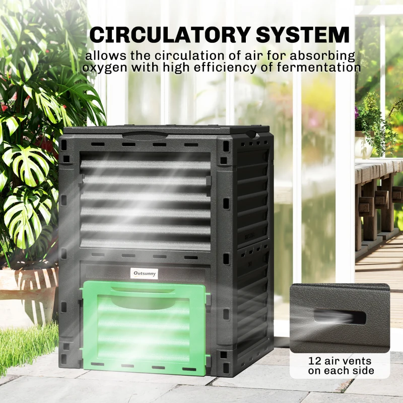 Outsunny Garden Compost Bin 80 Gallon Outdoor Large Capacity Composter Fast Create Fertile Soil Aerating Box, Green