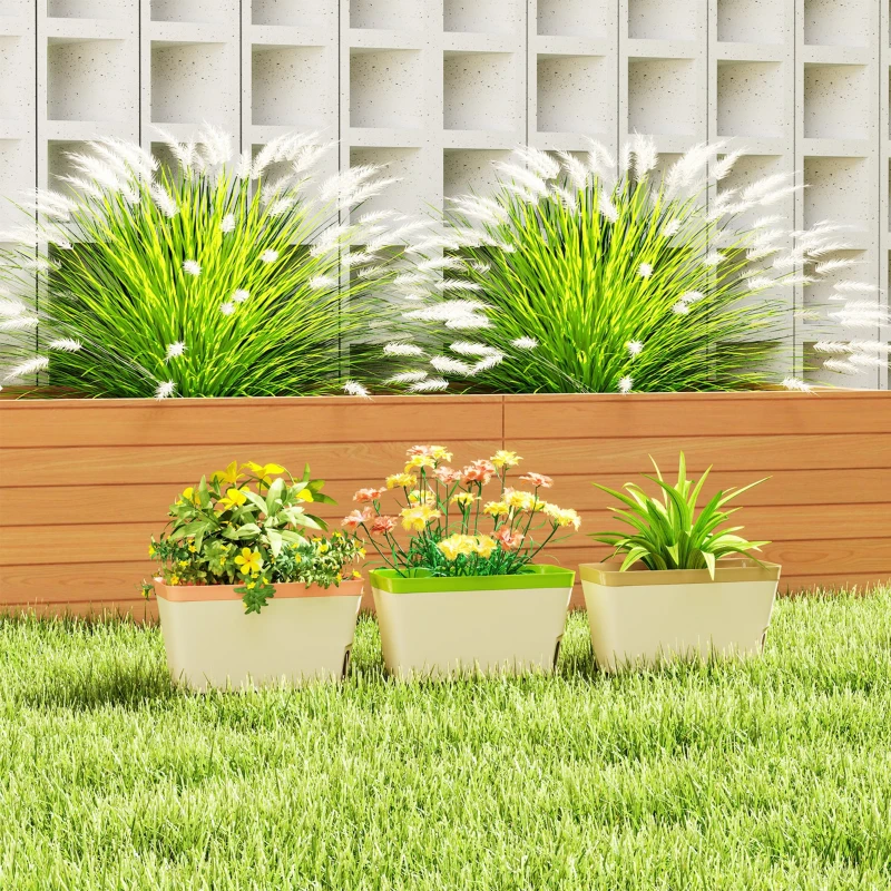 Outsunny 3 Pack Self Watering Flower Pots, 10.5 Inch Planter Box with Water Level Indicator for Vegetables, Succulents Plants
