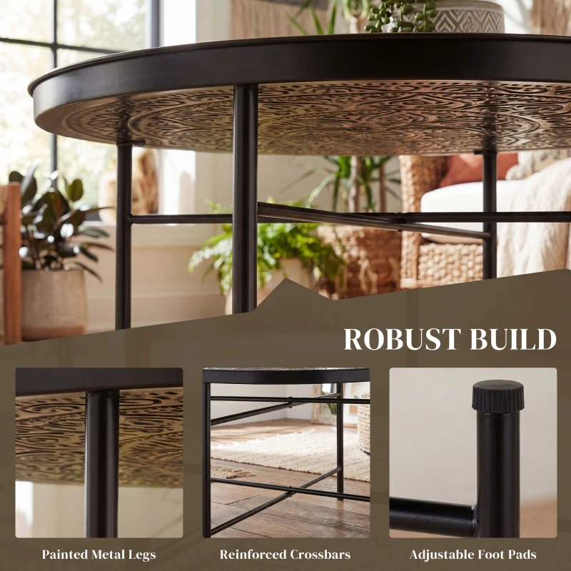 HOMCOM Coffee Table for Living Room, 24" Round Center Table with Hammered Tray Top and Metal Frame for Bedroom, Black