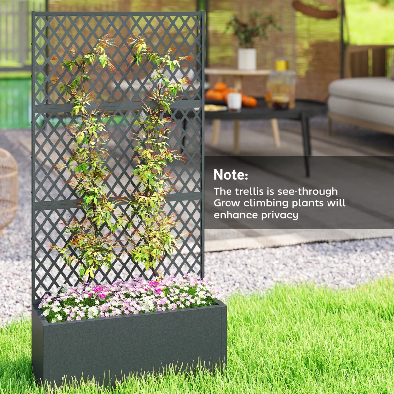 Outsunny Metal Planter Box with Trellis, Raised Garden Bed with Trellis, Diamond Lattice Privacy Planter for Climbing Plants