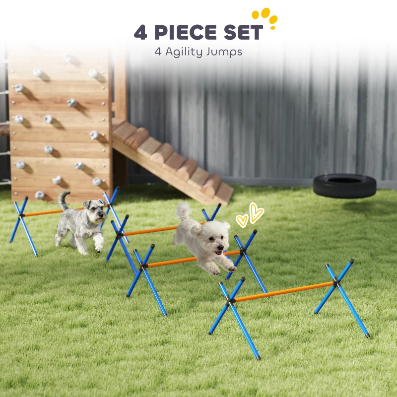 PawHut 4 Pieces Dog Agility Equipment, Dog Agility Course Backyard Set with Adjustable Height Jump Bars and Carry Bag