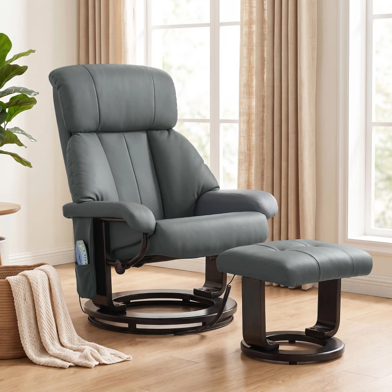 HOMCOM Massage Recliner Chair with Ottoman, 360° Swivel Recliner and Footstool, 10-Point Vibration, Gray