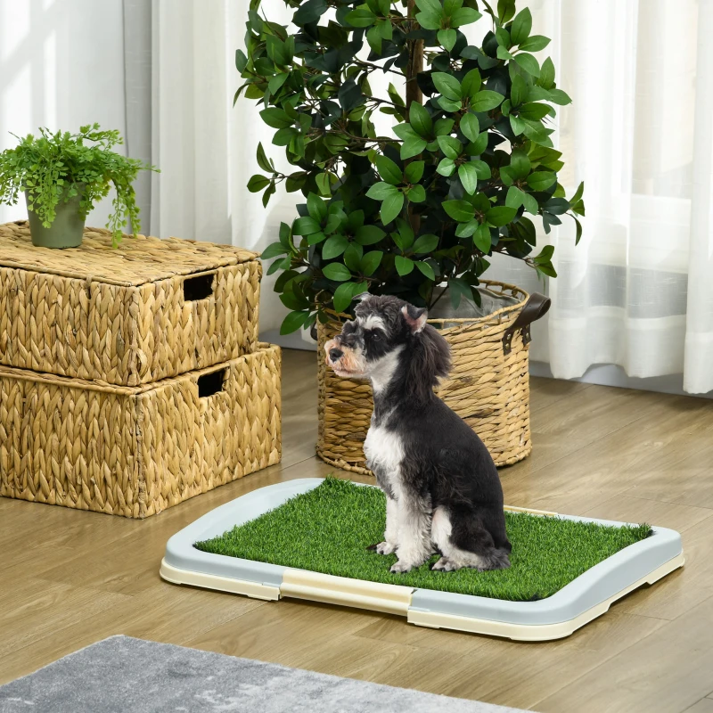 PawHut Puppy Training Pad, Indoor Portable Puppy Pad, with Artificial Grass, Grid, Panel, Tray, 24.8" x 19.1"