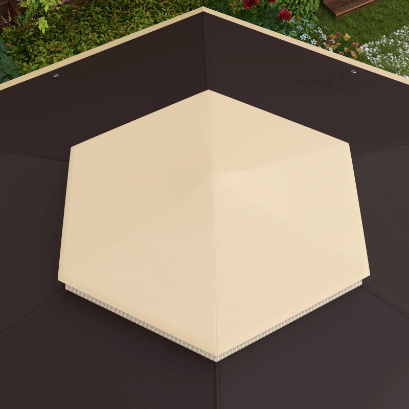 Outsunny 13' x 13' Pop Up Gazebo Hexagonal Canopy Shelter with 6 Zippered Mesh Netting for Patio, Backyard, Garden, Wedding, Party, Beige