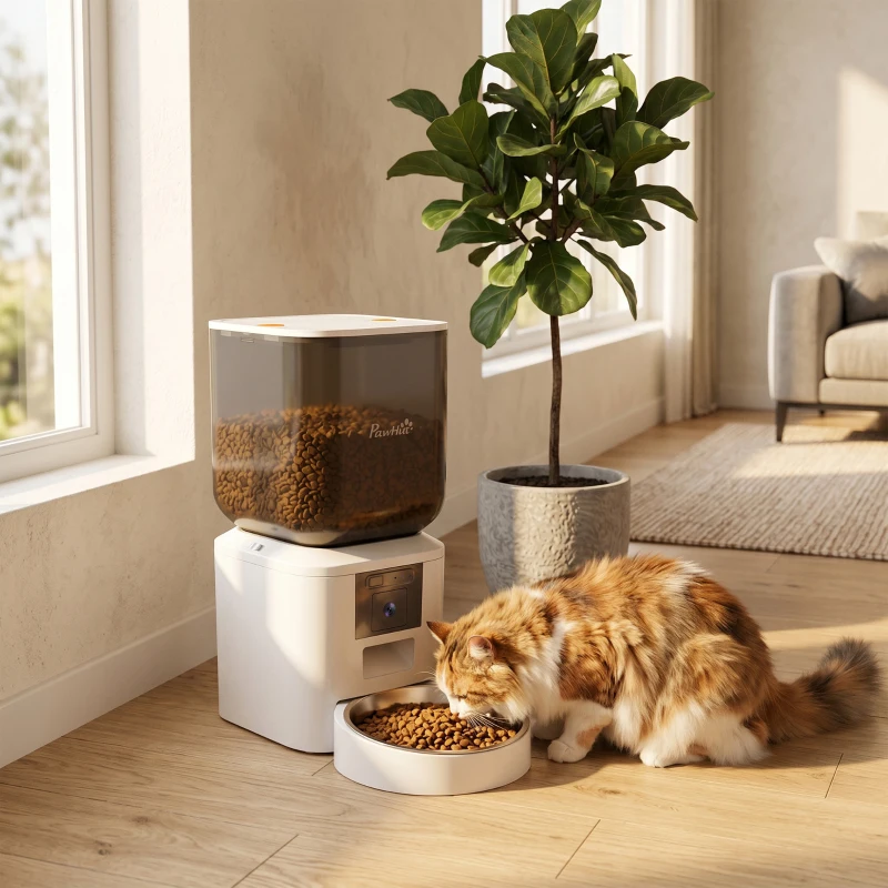 PawHut Automatic Cat Feeder with Camera, 2.4G WiFi, APP Control 8L Pet Feeder 1-10 Meals with 2-Way Audio, Dual Power Supply