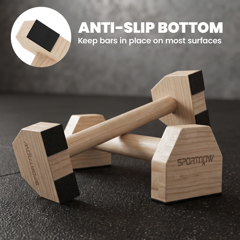 Soozier Push up Handles, Wooden Parallettes Bars with Non-Slip Base, Calisthenics Equipment for Home, Gym, Fitness, Exercise, Natural Wood