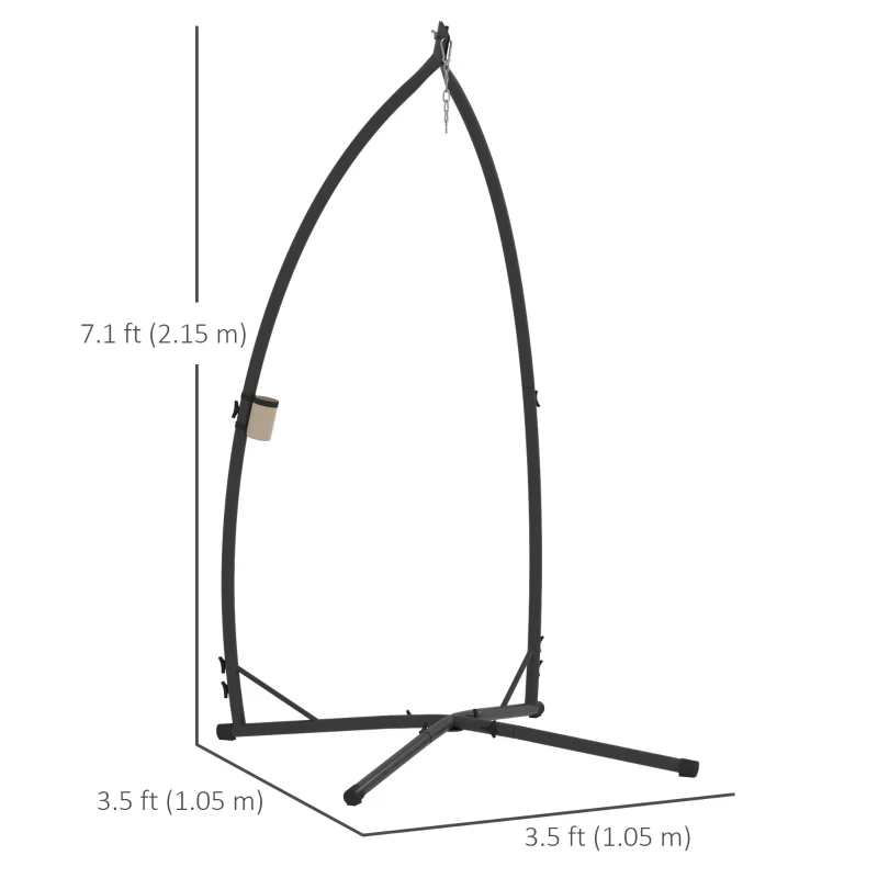 Outsunny Hammock Chair Stand, Heavy Duty Steel Hanging Chair Stand for Swing Chair, Egg Chair Stand with Cup Holder, Black