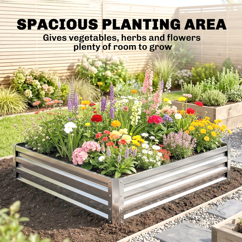 Outsunny 4' x 4' x 1' Galvanized Raised Garden Bed, Metal Garden Box with Open Bottom, Easy Assembly Outdoor Planter Box for Vegetables Flowers Herbs, Silver