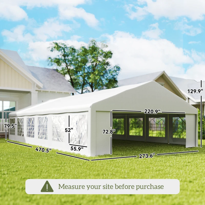 Outsunny 23' x 39' Large Outdoor Carport Canopy Party Tent with Removable Protective Sidewalls & Windows, White
