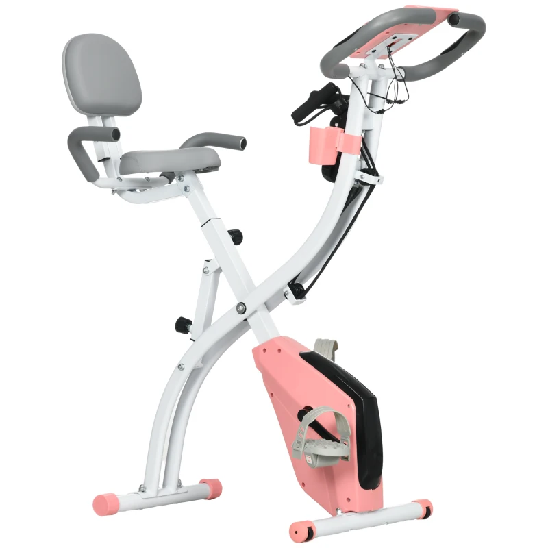 Soozier 3 in 1 Folding Exercise Bike, Foldable Stationary Bike with 8-Level Magnetic Resistance, Adjustable Seat, Pink