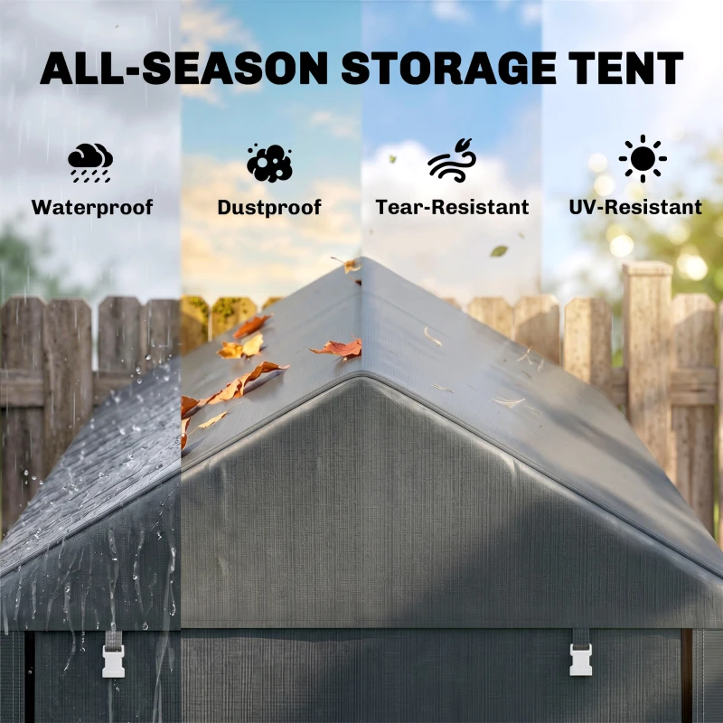 Outsunny 4 x 6ft Outdoor Storage Shed Tent, Portable Shed with Roll-up Door for Motorcycle, Bike, Garden Tools