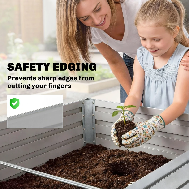 Outsunny Galvanized Raised Garden Bed, Outdoor Planter Box for Vegetables, Flowers, Herbs, 5' x 3' x 2', Silver