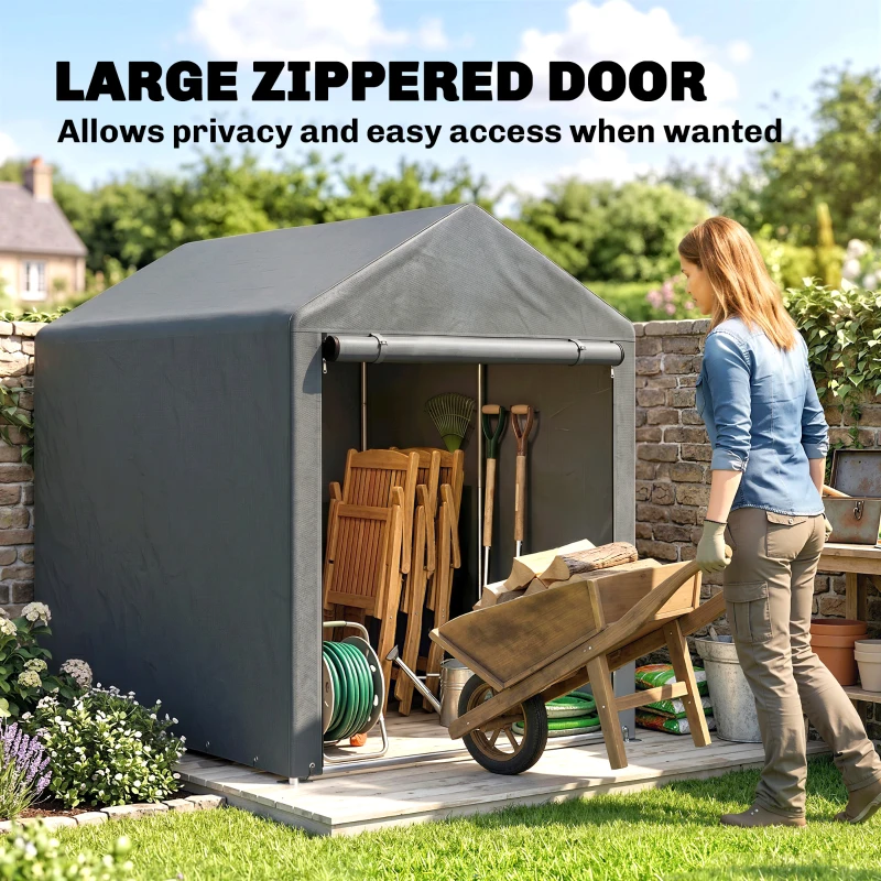 Outsunny 4 x 6ft Outdoor Storage Shed Tent, Portable Shed with Roll-up Door for Motorcycle, Bike, Garden Tools