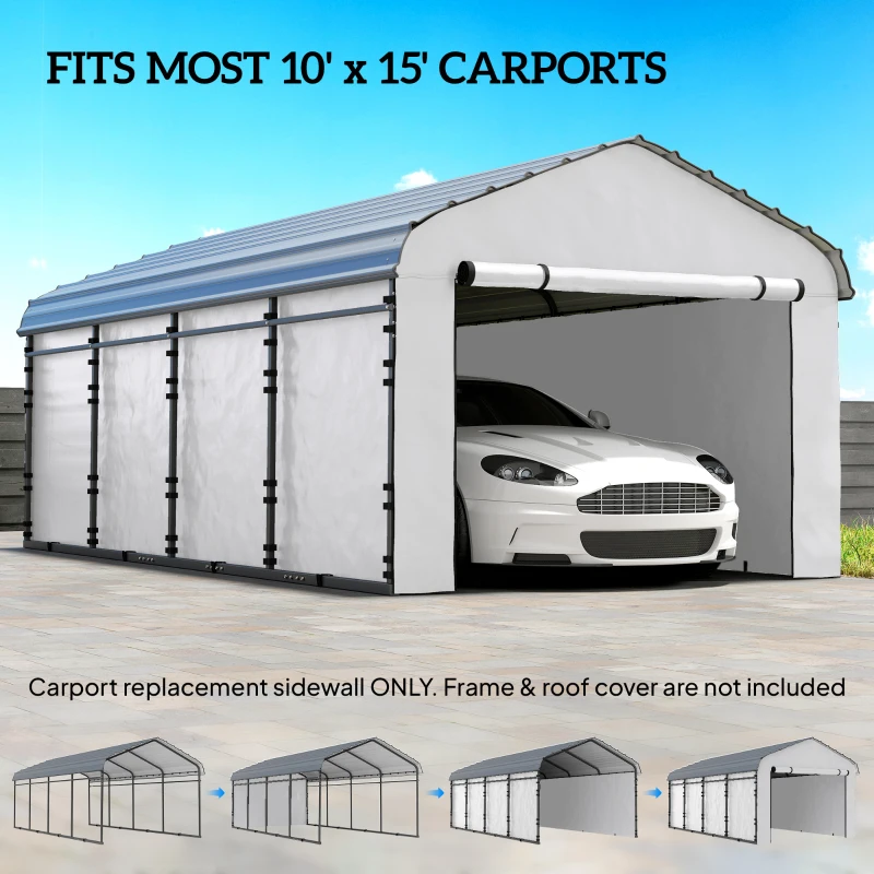 Outsunny Carport Replacement Sidewall Panel for 10' x 15' Carports, UPF50+ Waterproof Replacement Side Wall Cover, White