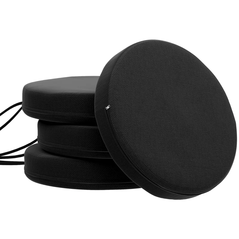 Outsunny Patio Chair Cushions Set of 4 Round Seat Cushions for Dining Bistro Chairs Machine Washable, 15" x 15" x 3", Black