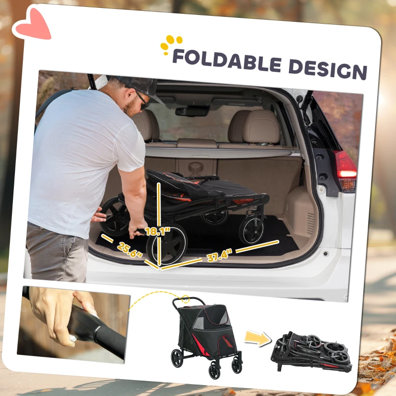 PawHut One-Click Foldable Dog Stroller for M, L Dogs, Pet Stroller, Black