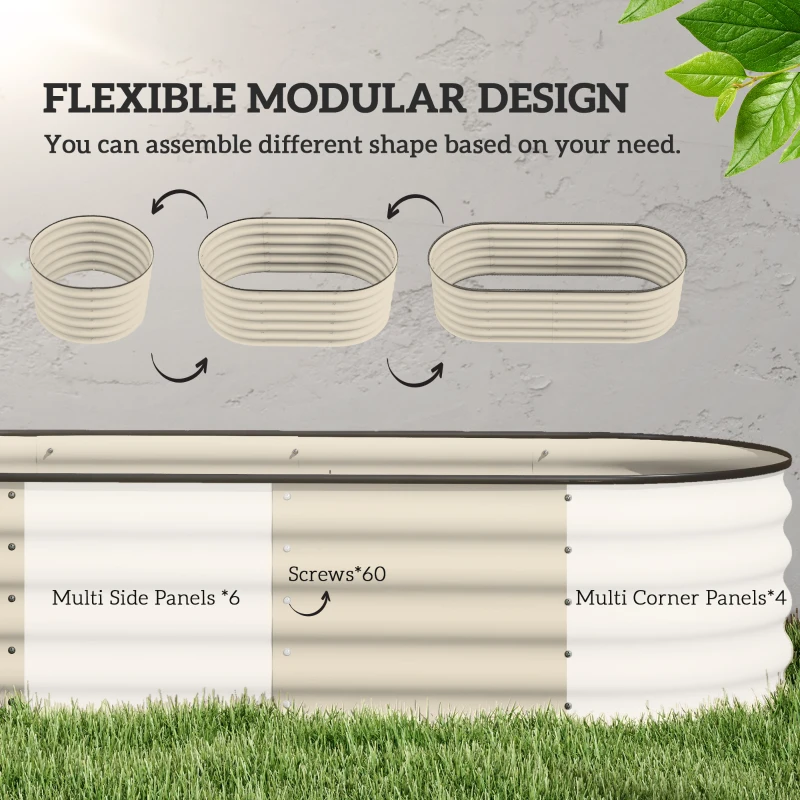 Outsunny 6.4' x 2' x 1.4' Galvanized Raised Garden Bed Kit, Metal Planter Box with Safety Edging, Cream