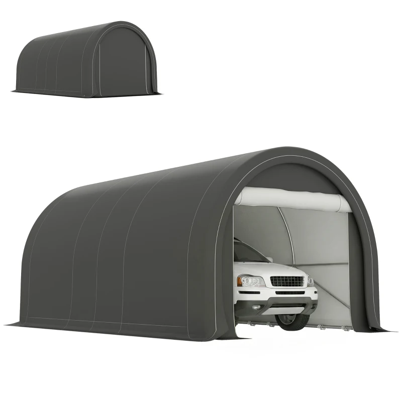 Outsunny 10' x 16' Carport, Heavy Duty Portable Garage Storage Tent with Large Zippered Door, Anti-UV PE Canopy Cover for Car, Truck, Boat, Motorcycle, Bike, Garden Tools, Outdoor Work, Gray