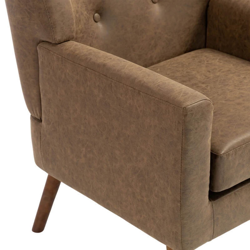 HOMCOM PU Leather Accent Chair, Mid Century Modern Armchair with Spring Seat Cushion, Tufted Back, Wood Legs, Brown