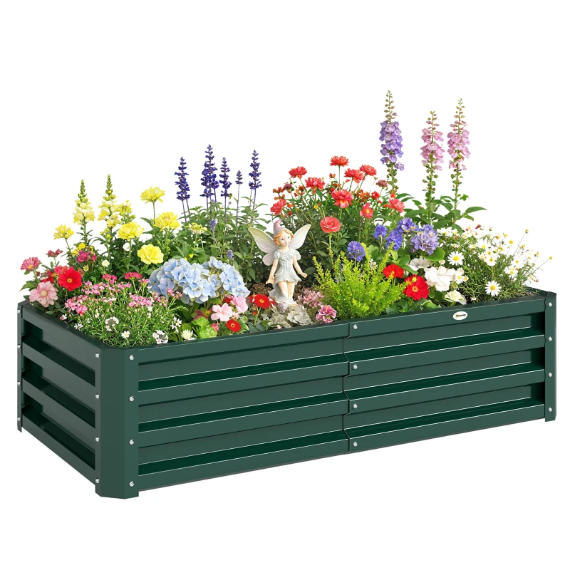 Outsunny Galvanized Raised Garden Bed, Outdoor Planter Box for Vegetables, Flowers, Herbs, 4' x 2' x 1', Dark Green