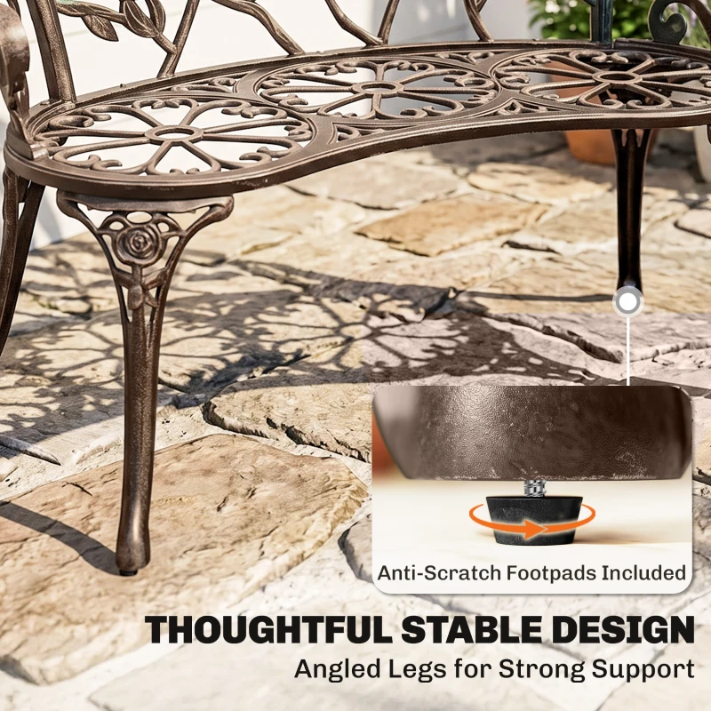 Outsunny 40" Outdoor Garden Bench, Cast Aluminum Antique Rose Style Patio Garden Park Loveseat Bench for Backyard, Porch, Balcony, Lawn, Bronze