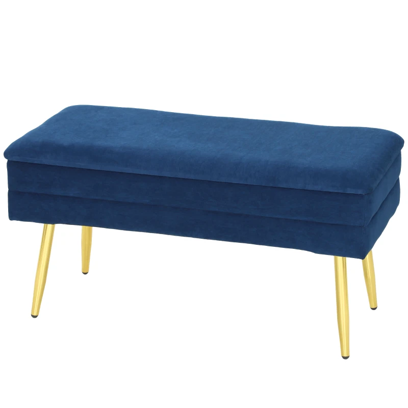 HOMCOM 31" Storage Ottoman, Velvet End of Bed Bench with Steel Legs, Foot Stool with Storage for Bedroom, Living Room
