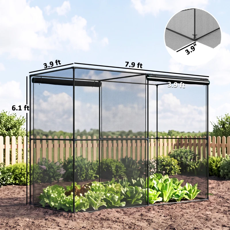Outsunny 8' x 4' x 6' Crop Cage, Plant Protection Tent with Zippered Doors for Vegetable Garden, Backyard, Black