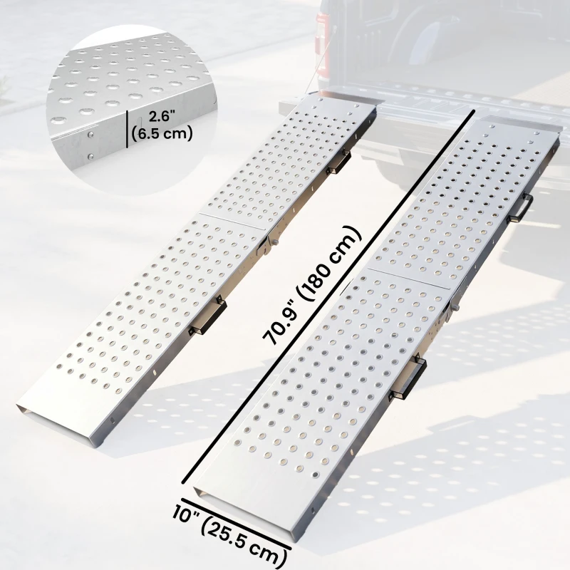 HOMCOM Folding Loading Ramps, 2 PCS 70.9" x 10" Motorcycle ATV Trailer Truck Ramps with 880 lb Total Capacity, Handles, Silver