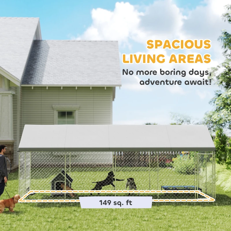 PawHut Heavy Duty Outdoor Dog Kennel with Waterproof Roof, Secure Latch, Chain Link Dog Run for Backyard, 20' x 7.5' x 8'