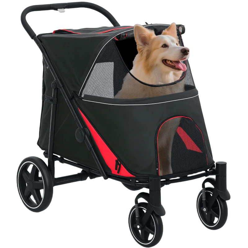 PawHut One-Click Foldable Dog Stroller for M, L Dogs, Pet Stroller, Black