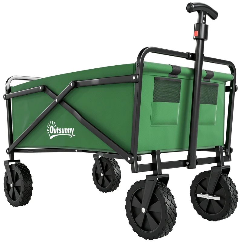 Outsunny Folding Wagon Cart, Outdoor Utility Wagon Heavy Duty Garden Shopping Cart Collapsible Camping Trolley with Steel Frame, Oxford Fabric