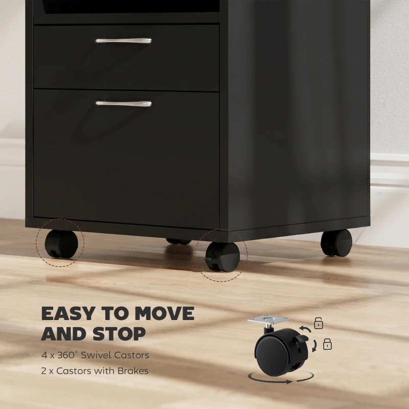 HOMCOM Mobile Storage Cabinet Organizer with Drawer and Cabinet, Printer Stand with Castors, Black