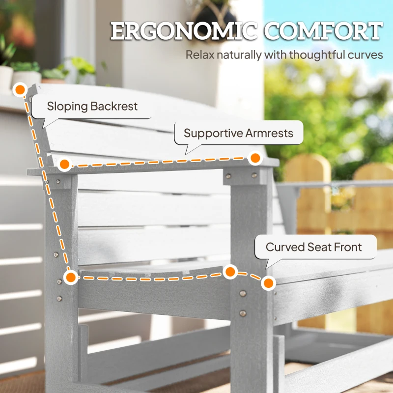 Outsunny Patio Glider Bench w/ HDPE Slatted Double Rocking Chair, White